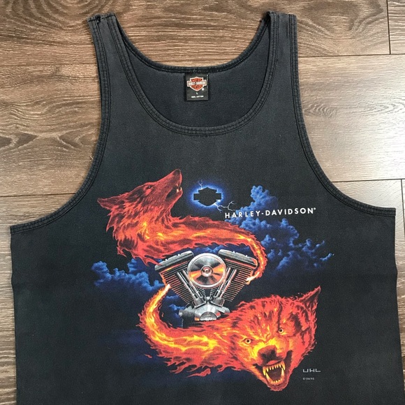 Harley-Davidson Motorcycles Columbia Missouri 1995 Vintage Wolf Pack Tank Top L - Picture 2 of 11